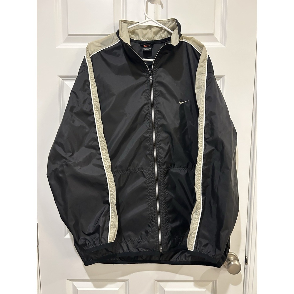 Vintage Nike Windbreaker Jacket Mens Large Black Beige Full Zip 2000s Y2K Track